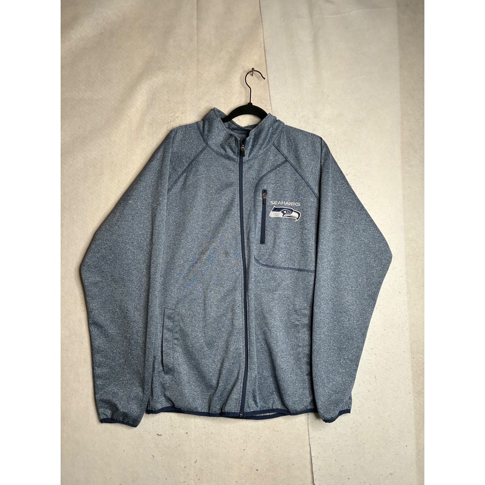 NFL Seattle Seahawks Full Zip Jacket Mens XL Blue Heathered Fleece Performance
